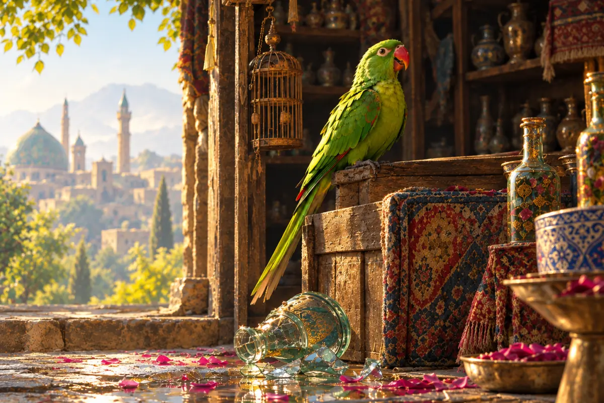 حکایت مرد بقّال و طوطی و روغن ریختنٍ طوطی در دکّان
