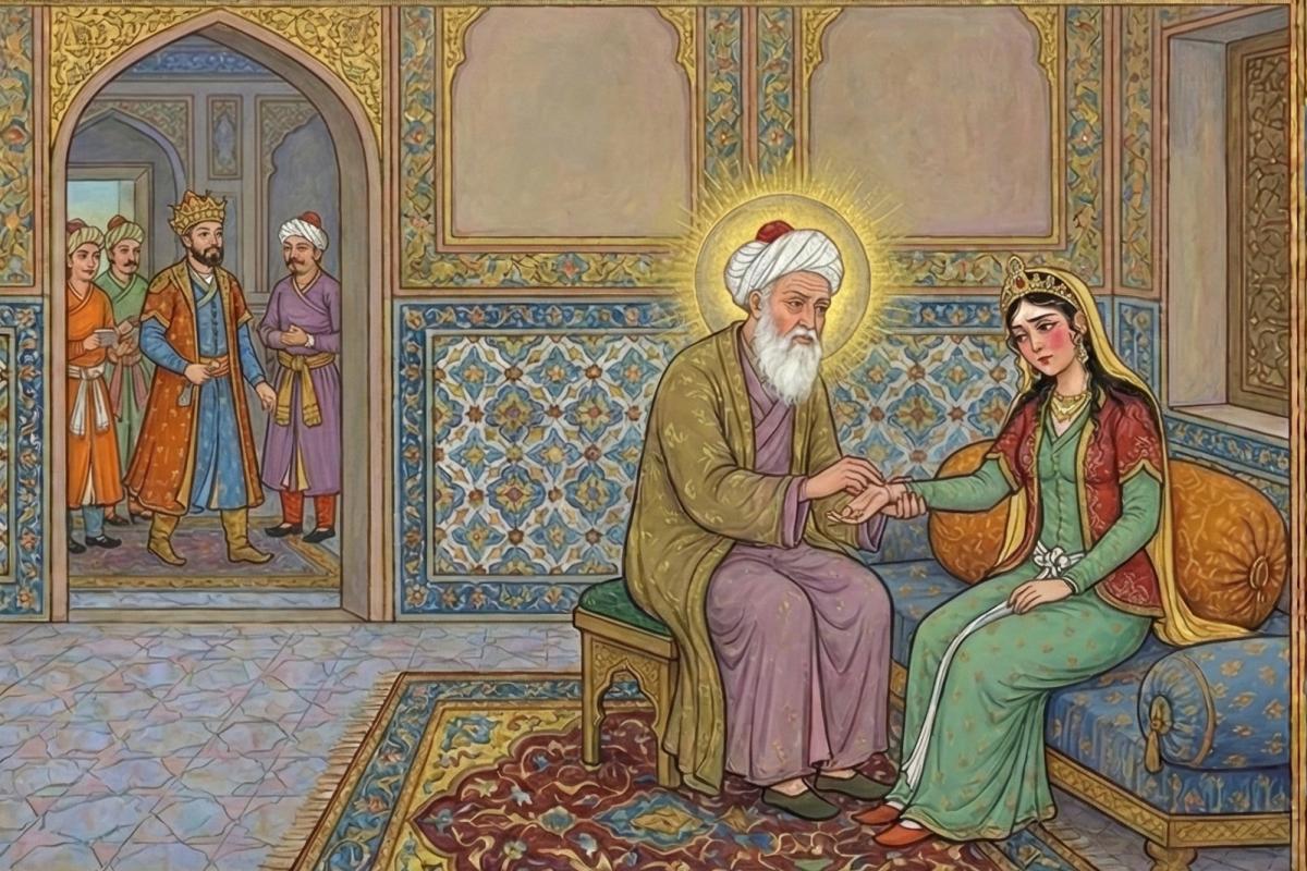 خلوَتْ طلبیدنِ آن ولی از پادشاه با کنیزک، جهتِ دریافتنِ رنجِ کنیزک